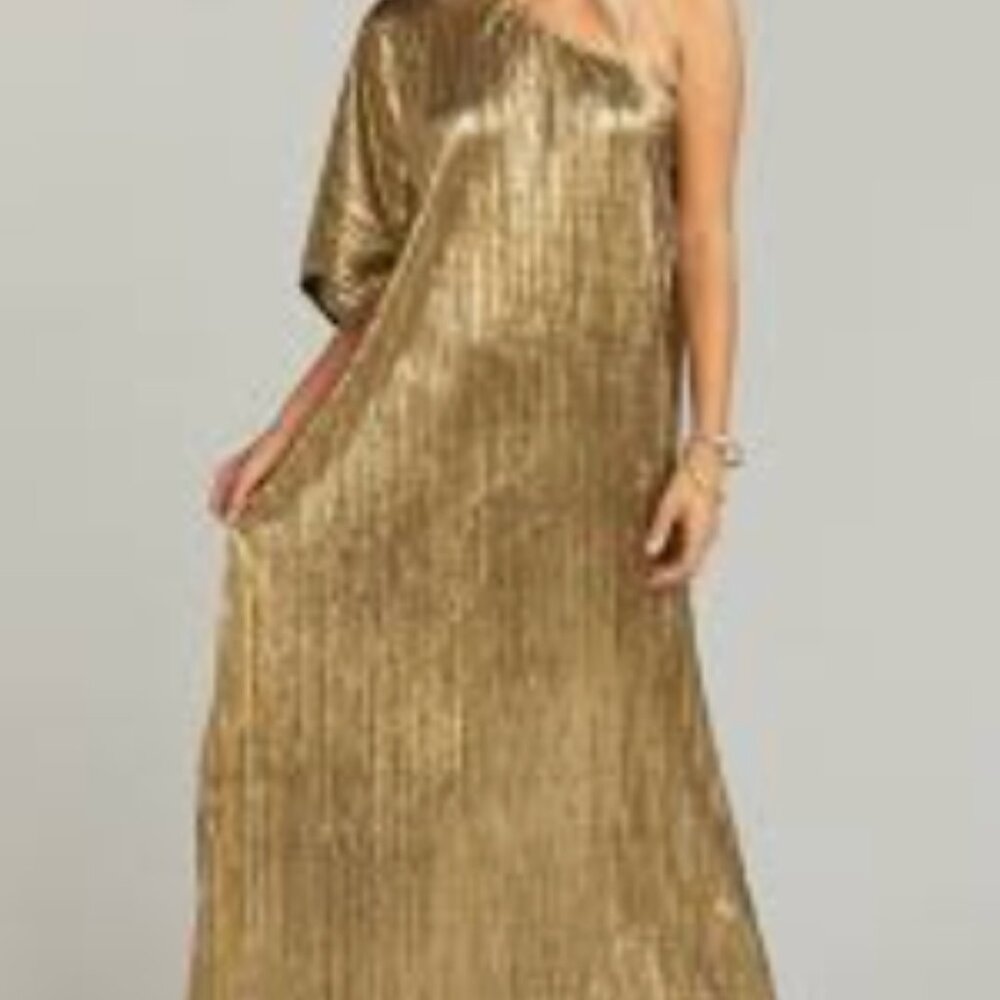 Show Me Your MuMu One-Shoulder Metallic Gold Maxi Dress - Picture 5 of 5